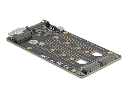 ממיר זה מבית Delock גרמניה מאפשר חיבור של שני כונני M.2 Key M NVMe בפורמטים 2280, 2260, 2242, 2230