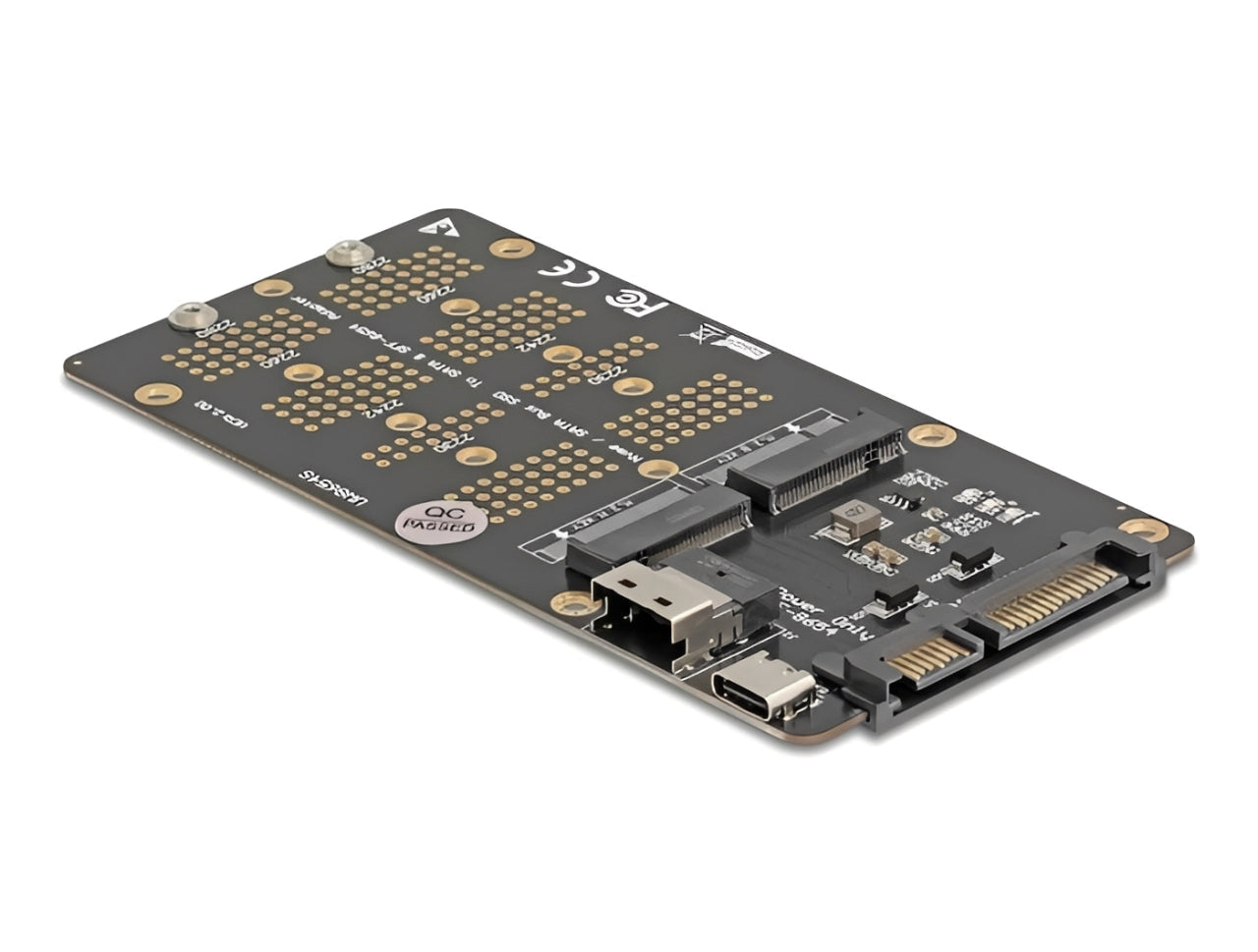 ממיר זה מבית Delock גרמניה מאפשר חיבור של כונן M.2 Key B SATA SSD בפורמטים 2280, 2260, 2242, 2230 וכן כונן M.2 Key M NVMe SSD בפורמטים דומים