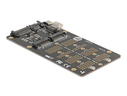ממיר זה מבית Delock גרמניה מאפשר חיבור של כונן M.2 Key B SATA SSD בפורמטים 2280, 2260, 2242, 2230 וכן כונן M.2 Key M NVMe SSD בפורמטים דומים