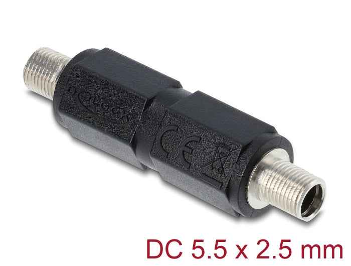 מתאם חשמל DC 5.5x2.5 מבית Delock גרמניה מתאים לאספקת חשמל אמינה ולהרכבת בורג על גבי מכשירים, פנלים או פשוט כצימוד כבלים