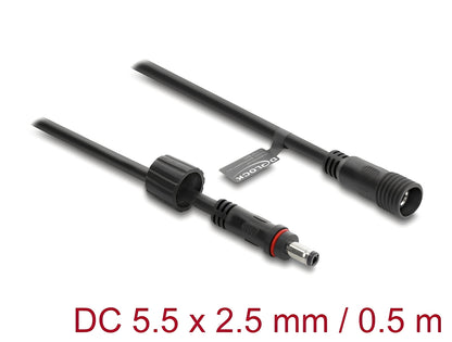 כבל מאריך חשמל DC 5.5x2.5 מבית Delock גרמניה מספק חיבור מתח יציב ובטוח למגוון רחב של מערכות המצריכות הזנת מתח נמוך בסביבות מאתגרות