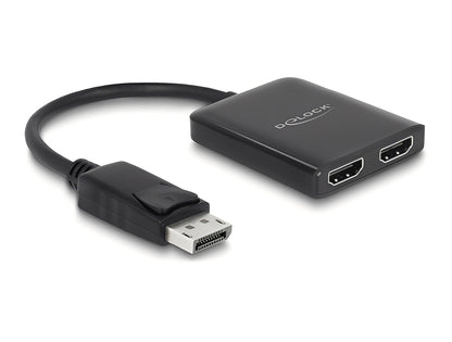 פאץ' פאנל ריק מבית Delock גרמניה מקבל אות DisplayPort ממחשב נייח או נייד ומפצל אותו לשני צגים מחוברים