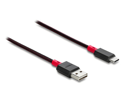 כבל EASY-USB 2.0 עם ציפוי ניילון קלוע מבית Delock גרמניה מאפשר חיבור קל ונוח בין מכשיר עם מחבר USB-C למחשב או למטען בעל חיבור USB-A פנוי