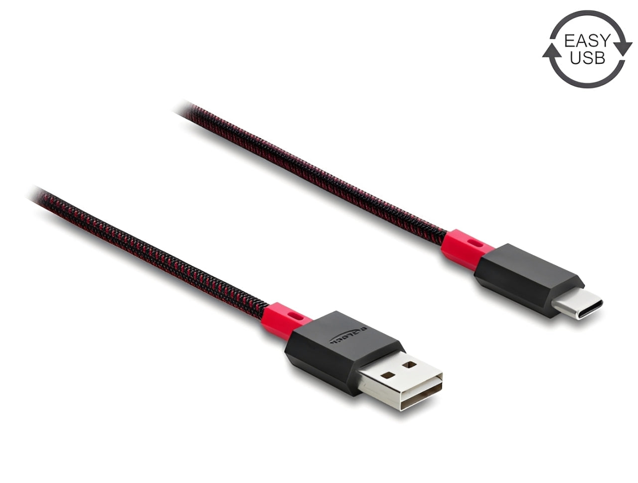 כבל EASY-USB 2.0 עם ציפוי ניילון קלוע מבית Delock גרמניה מאפשר חיבור קל ונוח בין מכשיר עם מחבר USB-C למחשב או למטען בעל חיבור USB-A פנוי
