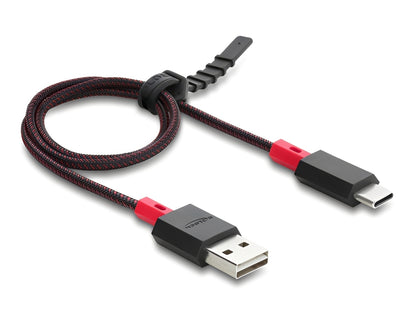 כבל EASY-USB 2.0 עם ציפוי ניילון קלוע מבית Delock גרמניה מאפשר חיבור קל ונוח בין מכשיר עם מחבר USB-C למחשב או למטען בעל חיבור USB-A פנוי