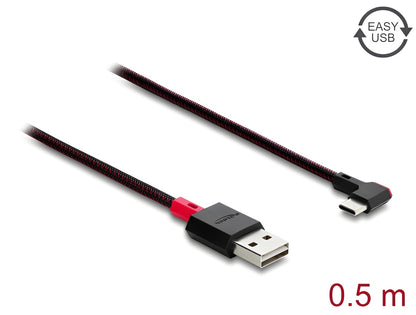 כבל EASY-USB 2.0 עם ציפוי ניילון קלוע מבית Delock גרמניה מאפשר חיבור קל ונוח בין מכשיר עם מחבר USB-C למחשב או למטען בעל חיבור USB-A פנוי