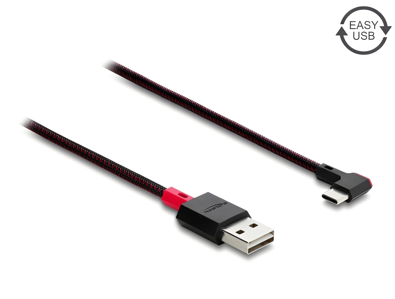 כבל EASY-USB 2.0 עם ציפוי ניילון קלוע מבית Delock גרמניה מאפשר חיבור קל ונוח בין מכשיר עם מחבר USB-C למחשב או למטען בעל חיבור USB-A פנוי