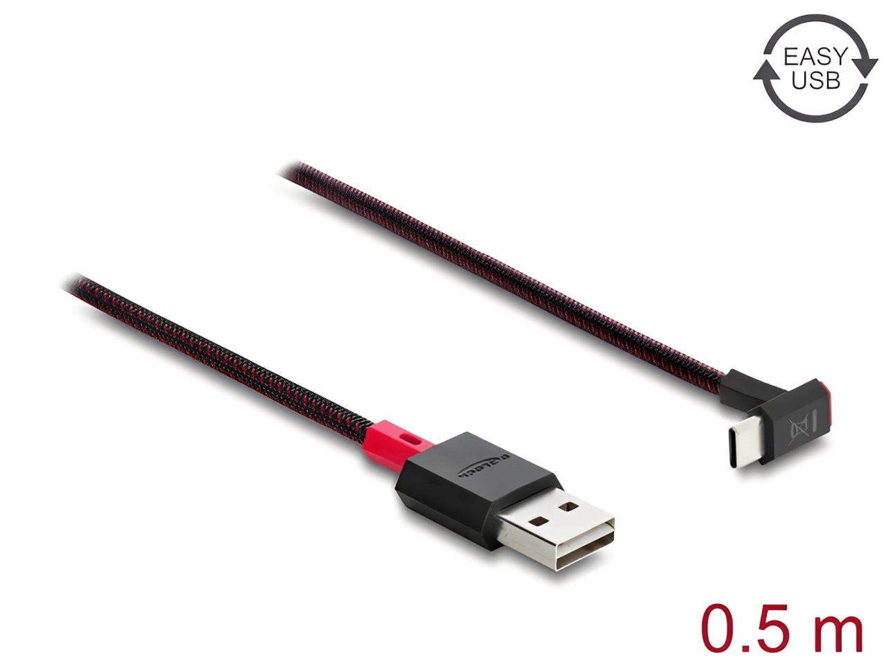 כבל EASY-USB 2.0 עם ציפוי ניילון קלוע מבית Delock גרמניה מאפשר חיבור קל ונוח בין מכשיר עם מחבר USB-C למחשב או למטען בעל חיבור USB-A פנוי