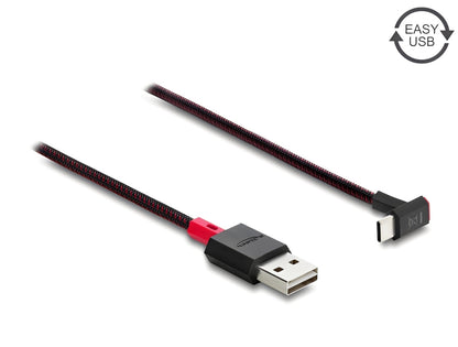 כבל EASY-USB 2.0 עם ציפוי ניילון קלוע מבית Delock גרמניה מאפשר חיבור קל ונוח בין מכשיר עם מחבר USB-C למחשב או למטען בעל חיבור USB-A פנוי