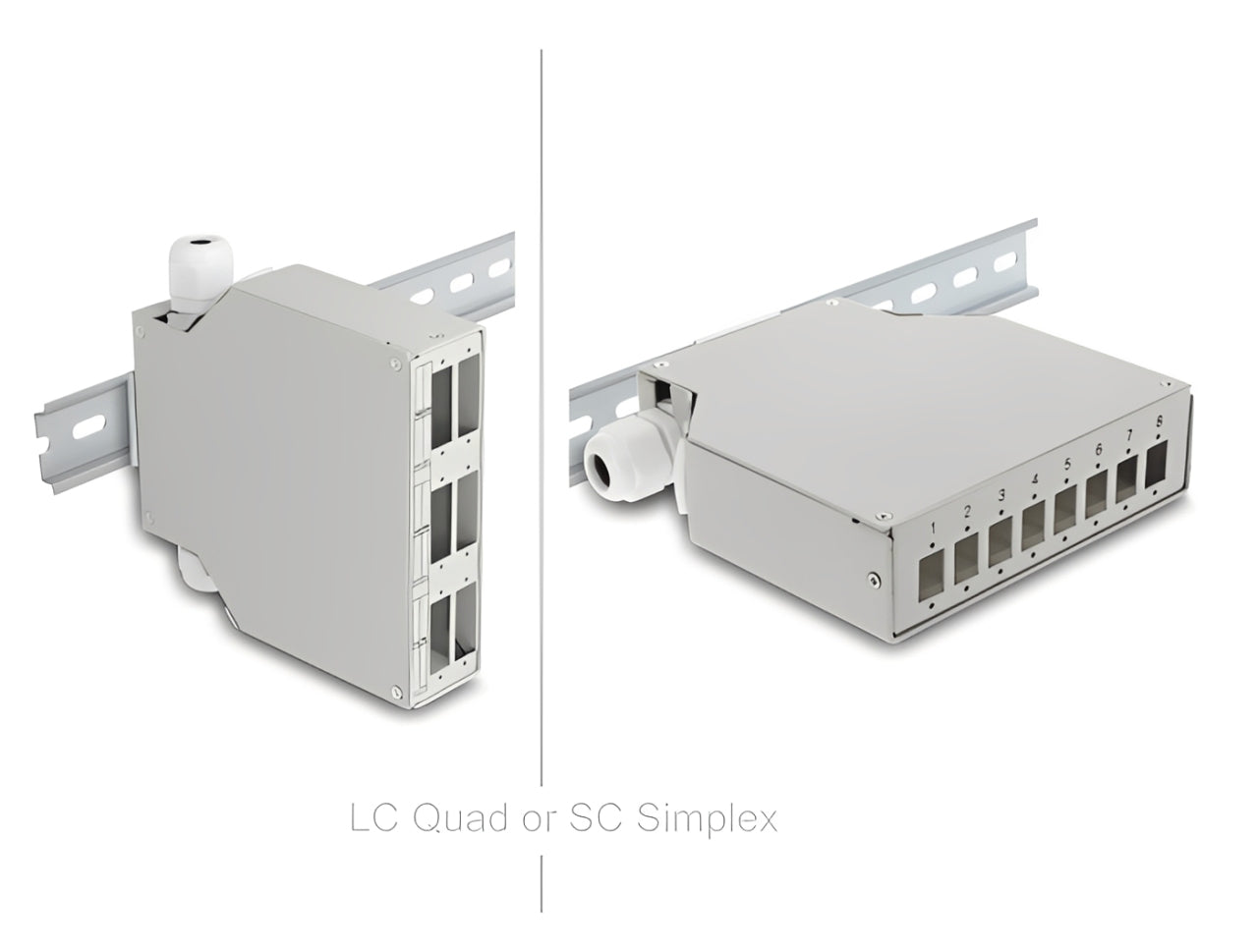 פאץ' פאנל לניתוב סיבים אופטיים (Patch Panel) מבית Delock גרמניה המיועד להתקנה על מסילת DIN סטנדרטית