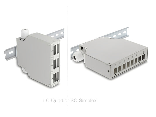 פאץ' פאנל לניתוב סיבים אופטיים (Patch Panel) מבית Delock גרמניה המיועד להתקנה על מסילת DIN סטנדרטית