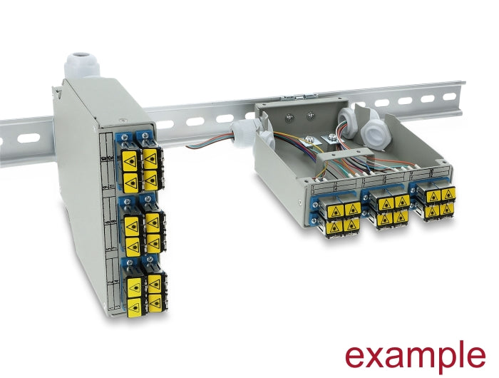 פאץ' פאנל לניתוב סיבים אופטיים (Patch Panel) מבית Delock גרמניה המיועד להתקנה על מסילת DIN סטנדרטית