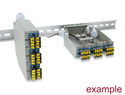 פאץ' פאנל לניתוב סיבים אופטיים (Patch Panel) מבית Delock גרמניה המיועד להתקנה על מסילת DIN סטנדרטית