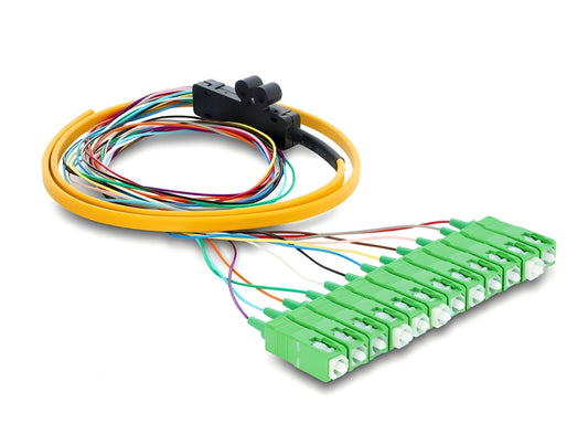 פיגטייל אופטי לריתוך מבית Delock גרמניה כולל 12 מחברים SC-APC Simplex זכר להתקנה מקצועית