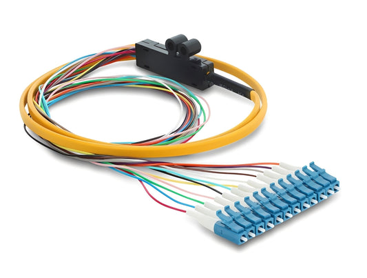 פיגטייל אופטי לריתוך מבית Delock גרמניה כולל 12 מחברים LC-UPC Simplex זכר להתקנה מקצועית