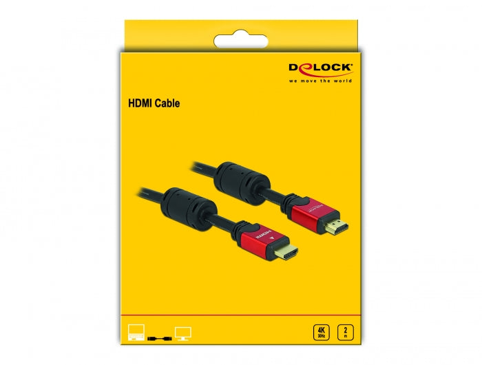 כבל HDMI 4K מבית DELOCK גרמניה משמש לחיבור מסך או טלוויזיה HDMI למחשב עם יציאת HDMI
