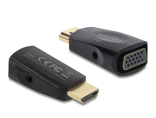 מתאם תצוגה מבית Delock גרמניה מאפשר חיבור מסכים, מקרנים וטלוויזיות עם כניסת VGA למחשבים PC או MacBook עם יציאת HDMI