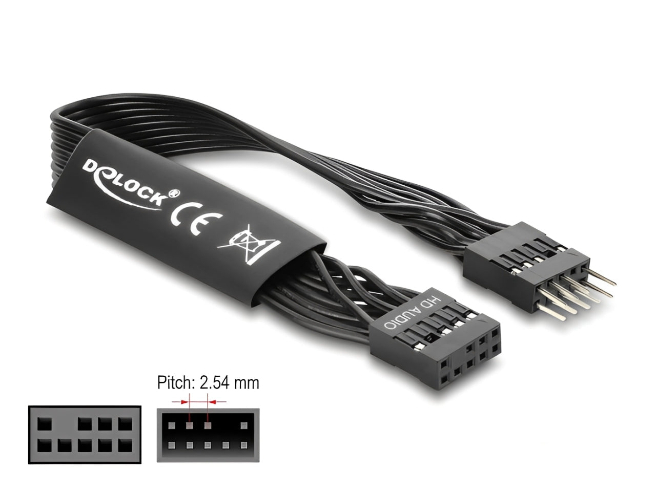 כבל מאריך HD Audio פנימי שטוח מבית DELOCK גרמניה מיועד להארכת החיבור שבין לוח האם (Motherboard) לבין פאנל הקול הקדמי של מארז המחשב