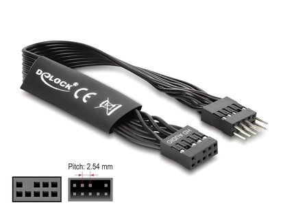 כבל מאריך HD Audio פנימי שטוח מבית DELOCK גרמניה מיועד להארכת החיבור שבין לוח האם (Motherboard) לבין פאנל הקול הקדמי של מארז המחשב