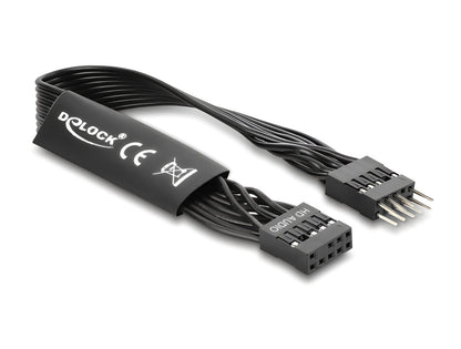 כבל מאריך HD Audio פנימי שטוח מבית DELOCK גרמניה מיועד להארכת החיבור שבין לוח האם (Motherboard) לבין פאנל הקול הקדמי של מארז המחשב
