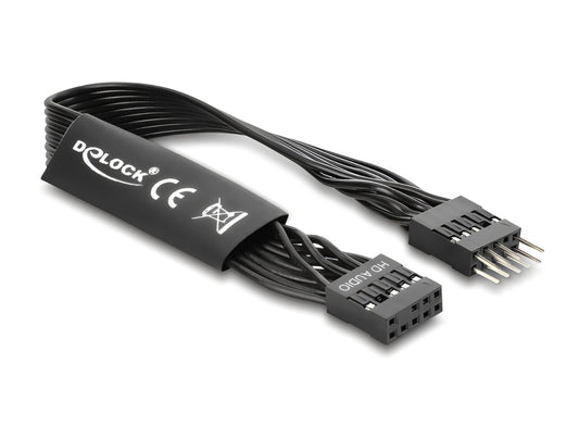 כבל מאריך HD Audio פנימי שטוח מבית DELOCK גרמניה מיועד להארכת החיבור שבין לוח האם (Motherboard) לבין פאנל הקול הקדמי של מארז המחשב
