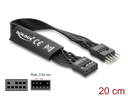 כבל מאריך HD Audio פנימי שטוח מבית DELOCK גרמניה מיועד להארכת החיבור שבין לוח האם (Motherboard) לבין פאנל הקול הקדמי של מארז המחשב