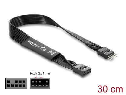כבל מאריך HD Audio פנימי שטוח מבית DELOCK גרמניה מיועד להארכת החיבור שבין לוח האם (Motherboard) לבין פאנל הקול הקדמי של מארז המחשב