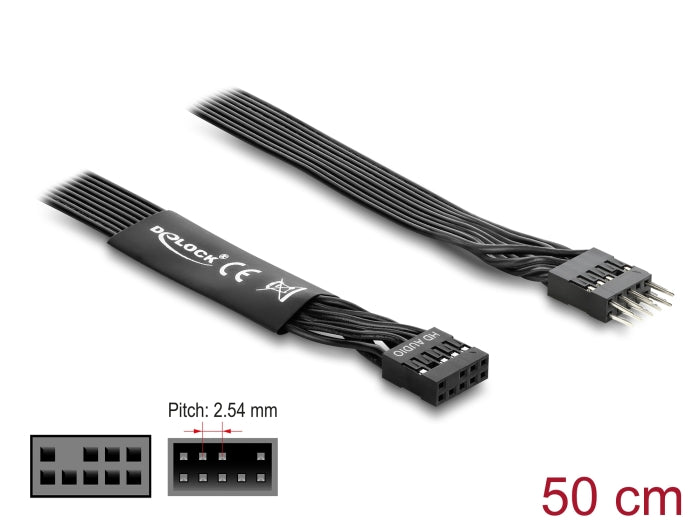 כבל מאריך HD Audio פנימי שטוח מבית DELOCK גרמניה מיועד להארכת החיבור שבין לוח האם (Motherboard) לבין פאנל הקול הקדמי של מארז המחשב