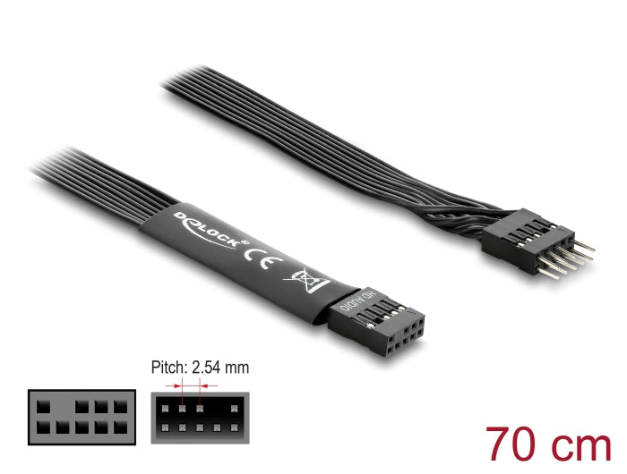 כבל מאריך HD Audio פנימי שטוח מבית DELOCK גרמניה מיועד להארכת החיבור שבין לוח האם (Motherboard) לבין פאנל הקול הקדמי של מארז המחשב