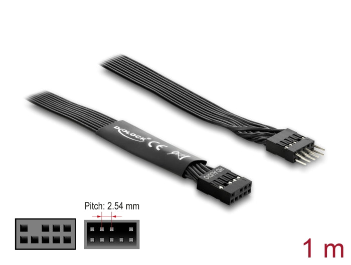 כבל מאריך HD Audio פנימי שטוח מבית DELOCK גרמניה מיועד להארכת החיבור שבין לוח האם (Motherboard) לבין פאנל הקול הקדמי של מארז המחשב
