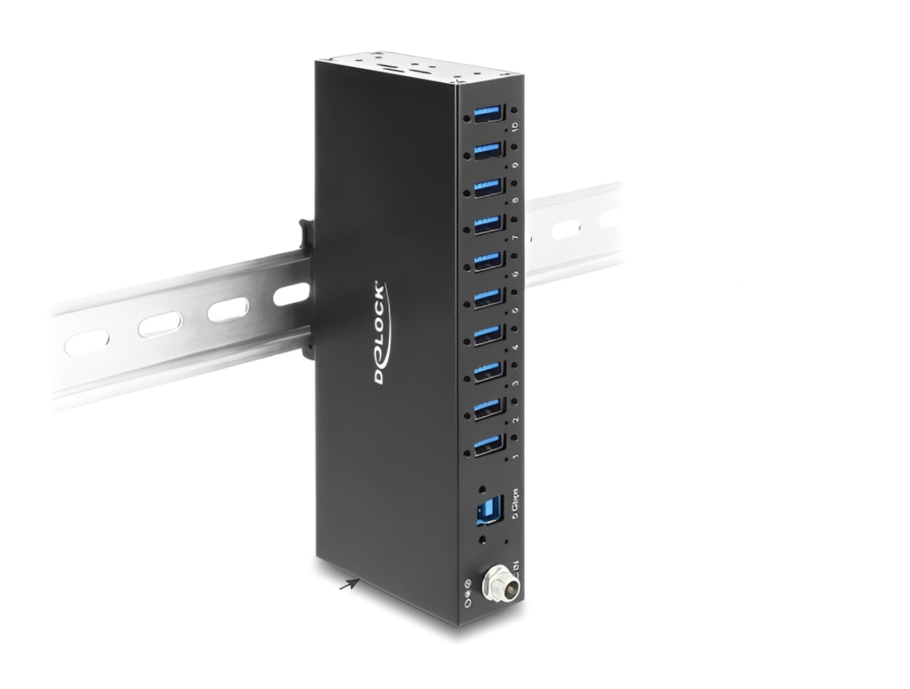 מפצל USB 3.0 5Gbps תעשייתי מבית Delock גרמניה נועד לשימושים מקצועיים ומתחבר למחשב דרך ממשק USB Type-A
