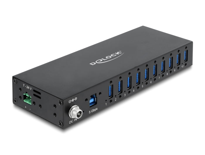 מפצל USB 3.0 5Gbps תעשייתי מבית Delock גרמניה נועד לשימושים מקצועיים ומתחבר למחשב דרך ממשק USB Type-A