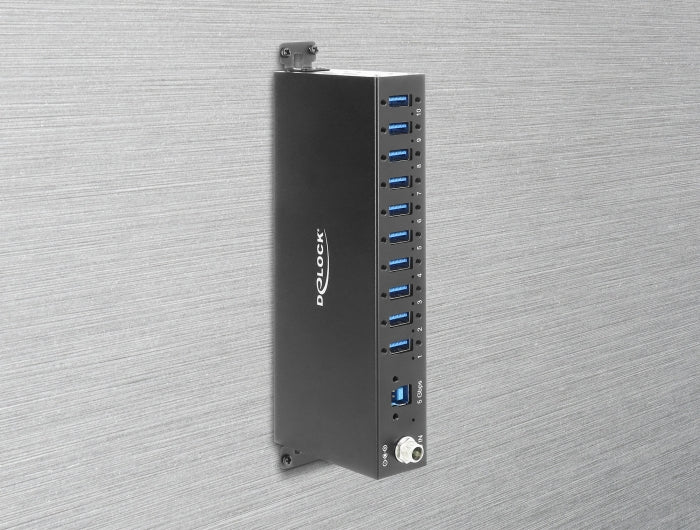 מפצל USB 3.0 5Gbps תעשייתי מבית Delock גרמניה נועד לשימושים מקצועיים ומתחבר למחשב דרך ממשק USB Type-A