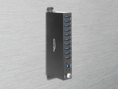 מפצל USB 3.0 5Gbps תעשייתי מבית Delock גרמניה נועד לשימושים מקצועיים ומתחבר למחשב דרך ממשק USB Type-A