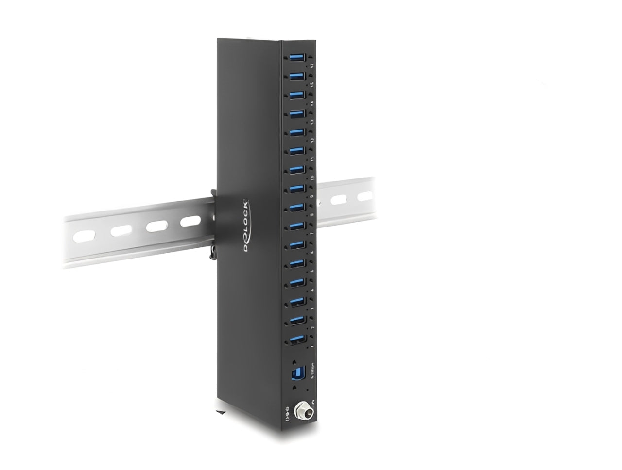 מפצל USB 3.0 5Gbps תעשייתי מבית Delock גרמניה נועד לשימושים מקצועיים ומתחבר למחשב דרך ממשק USB Type-A