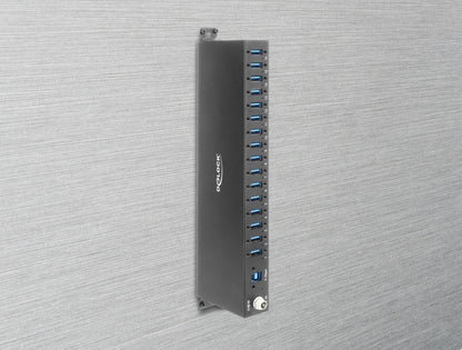 מפצל USB 3.0 5Gbps תעשייתי מבית Delock גרמניה נועד לשימושים מקצועיים ומתחבר למחשב דרך ממשק USB Type-A