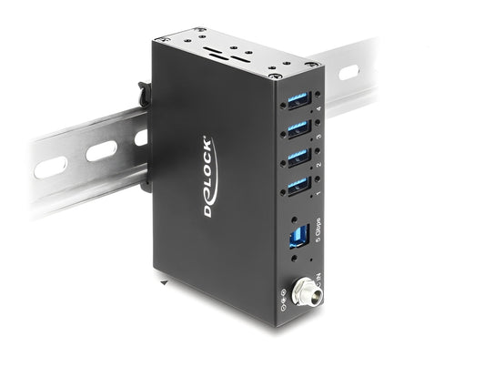 מפצל USB 3.0 5Gbps תעשייתי מבית Delock גרמניה נועד לשימושים מקצועיים ומתחבר למחשב דרך ממשק USB Type-A