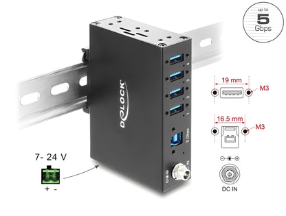 מפצל USB 3.0 5Gbps תעשייתי מבית Delock גרמניה נועד לשימושים מקצועיים ומתחבר למחשב דרך ממשק USB Type-A
