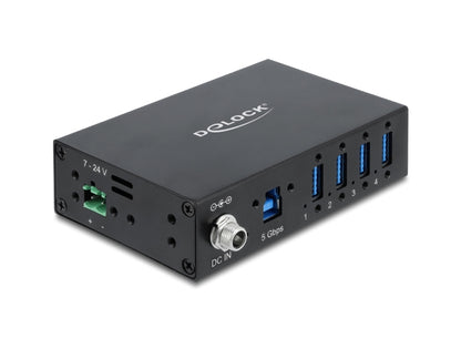 מפצל USB 3.0 5Gbps תעשייתי מבית Delock גרמניה נועד לשימושים מקצועיים ומתחבר למחשב דרך ממשק USB Type-A