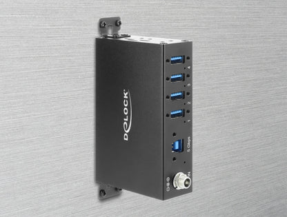 מפצל USB 3.0 5Gbps תעשייתי מבית Delock גרמניה נועד לשימושים מקצועיים ומתחבר למחשב דרך ממשק USB Type-A