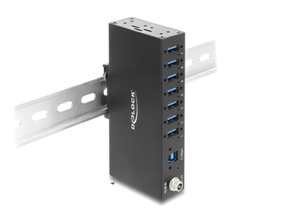 מפצל USB 3.0 5Gbps תעשייתי מבית Delock גרמניה נועד לשימושים מקצועיים ומתחבר למחשב דרך ממשק USB Type-A