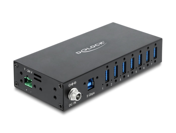 מפצל USB 3.0 5Gbps תעשייתי מבית Delock גרמניה נועד לשימושים מקצועיים ומתחבר למחשב דרך ממשק USB Type-A