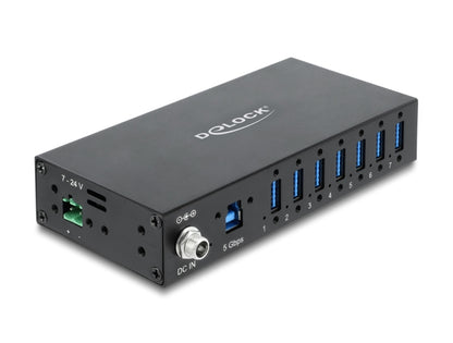 מפצל USB 3.0 5Gbps תעשייתי מבית Delock גרמניה נועד לשימושים מקצועיים ומתחבר למחשב דרך ממשק USB Type-A