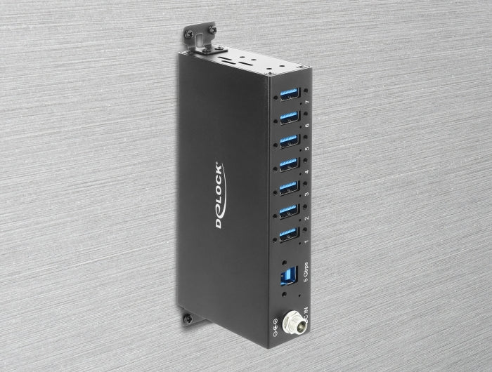 מפצל USB 3.0 5Gbps תעשייתי מבית Delock גרמניה נועד לשימושים מקצועיים ומתחבר למחשב דרך ממשק USB Type-A