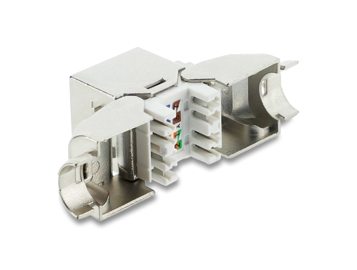 מתאם Keystone Cat.6A מבית Delock גרמניה יכול לשמש לחיבור כבל רשת והוא מתאים להתקנה קלה בשיטת Snap-in במגוון מחזיקים, כגון פנלי תיקון (patch panels) מסוג Keystone, לוחיות פנים (face plates) או קופסאות התקנה חיצונית