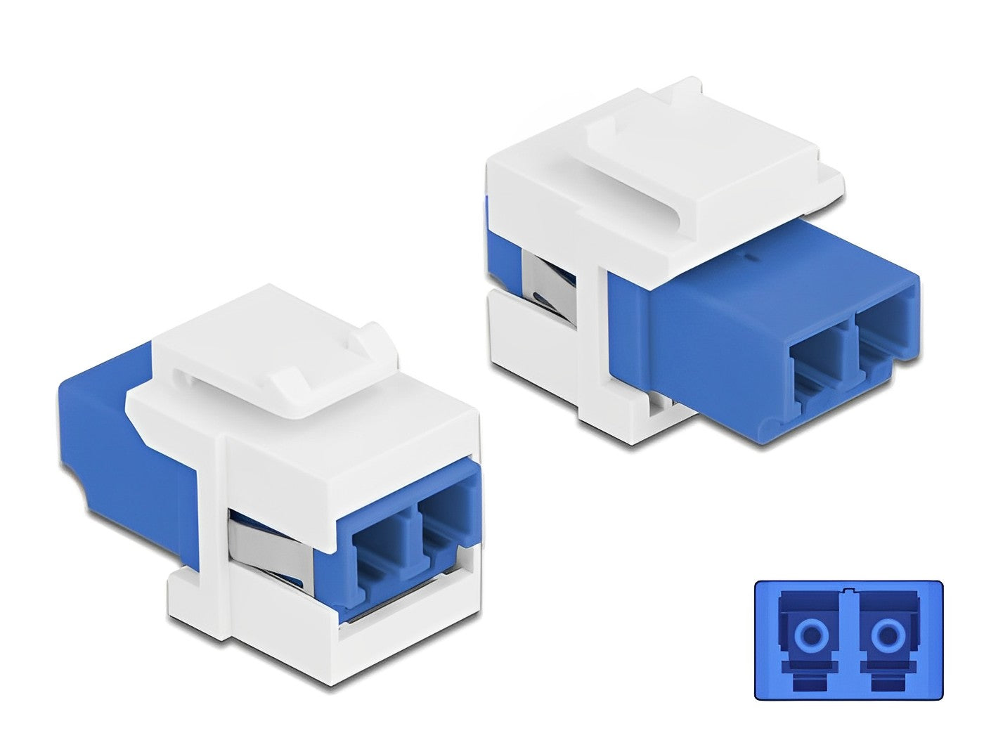 מתאם Keystone Module (קיסטון) מבית Delock גרמניה המשמש כמתאם "נקבה לנקבה" להארכה או סיום של כבלי אופטיקה מסוג LC Duplex