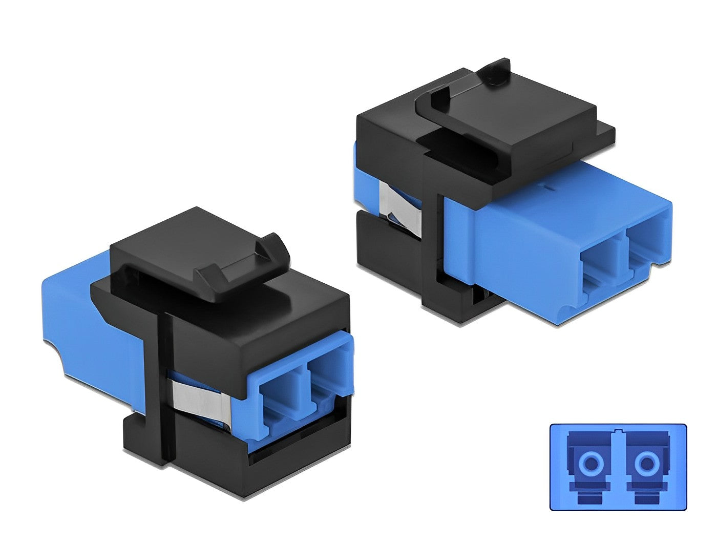 מתאם Keystone Module (קיסטון) מבית Delock גרמניה המשמש כמתאם "נקבה לנקבה" להארכה או סיום של כבלי אופטיקה מסוג LC Duplex