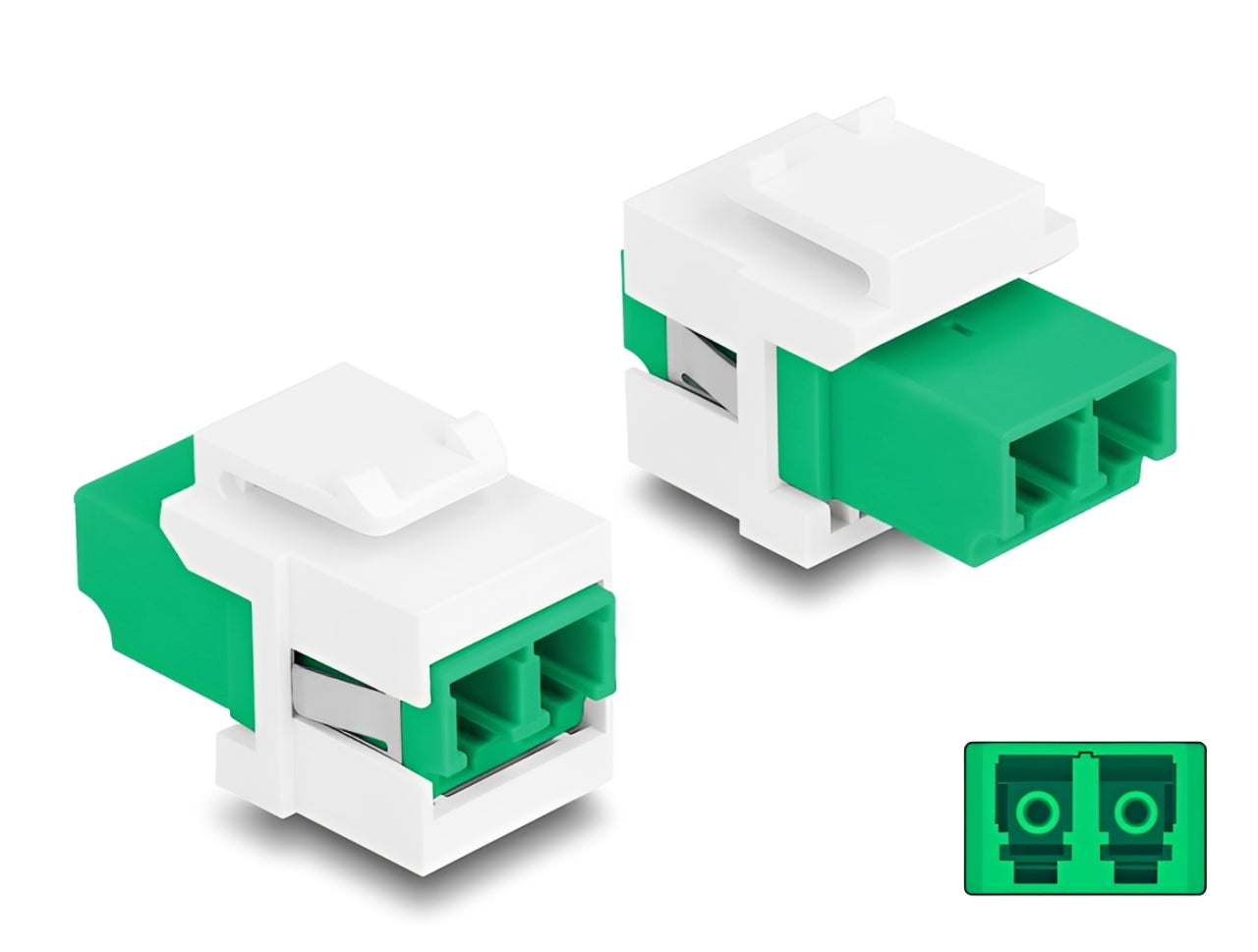 מתאם Keystone Module (קיסטון) מבית Delock גרמניה המשמש כמתאם "נקבה לנקבה" להארכה או סיום של כבלי אופטיקה מסוג LC Duplex