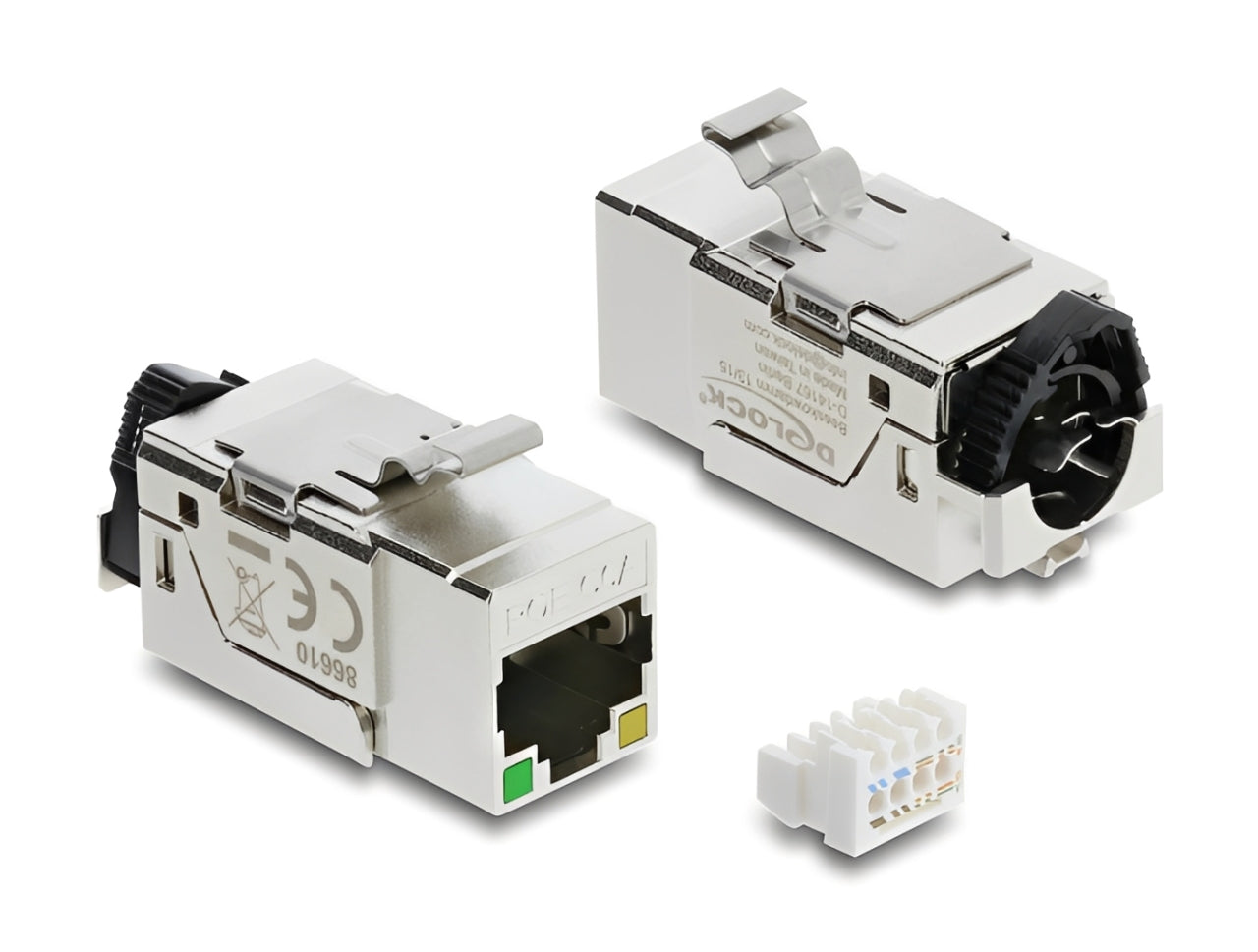 מתאם Keystone RJ45 Cat.6A מבית Delock גרמניה החכם במיוחד הכולל תכונה נדירה ושימושית מאוד: זיהוי PoE (Power over Ethernet) מובנה