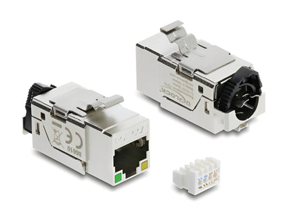 מתאם Keystone RJ45 Cat.6A מבית Delock גרמניה החכם במיוחד הכולל תכונה נדירה ושימושית מאוד: זיהוי PoE (Power over Ethernet) מובנה
